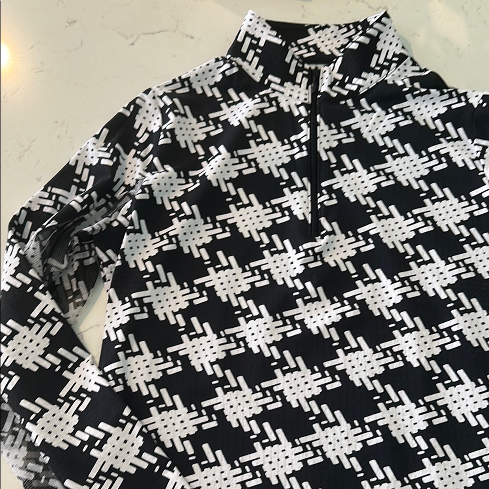 IBKULL UPF 50 Black and White Houndstooth Quarter-Zip top sweater shirt XS golf